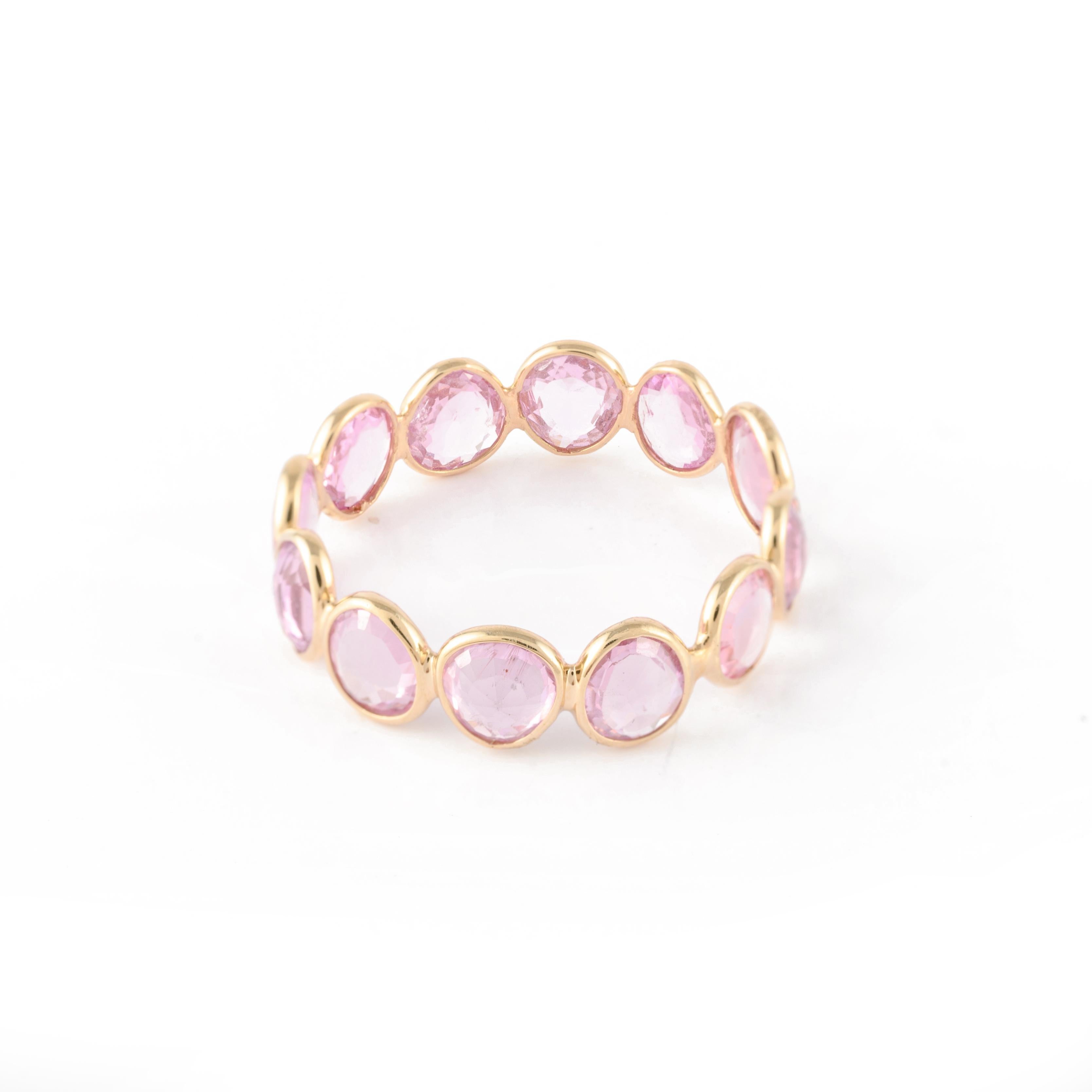 For Sale:  Modern Stackable Pink Sapphire Eternity Band Ring in 18k Yellow Gold 3