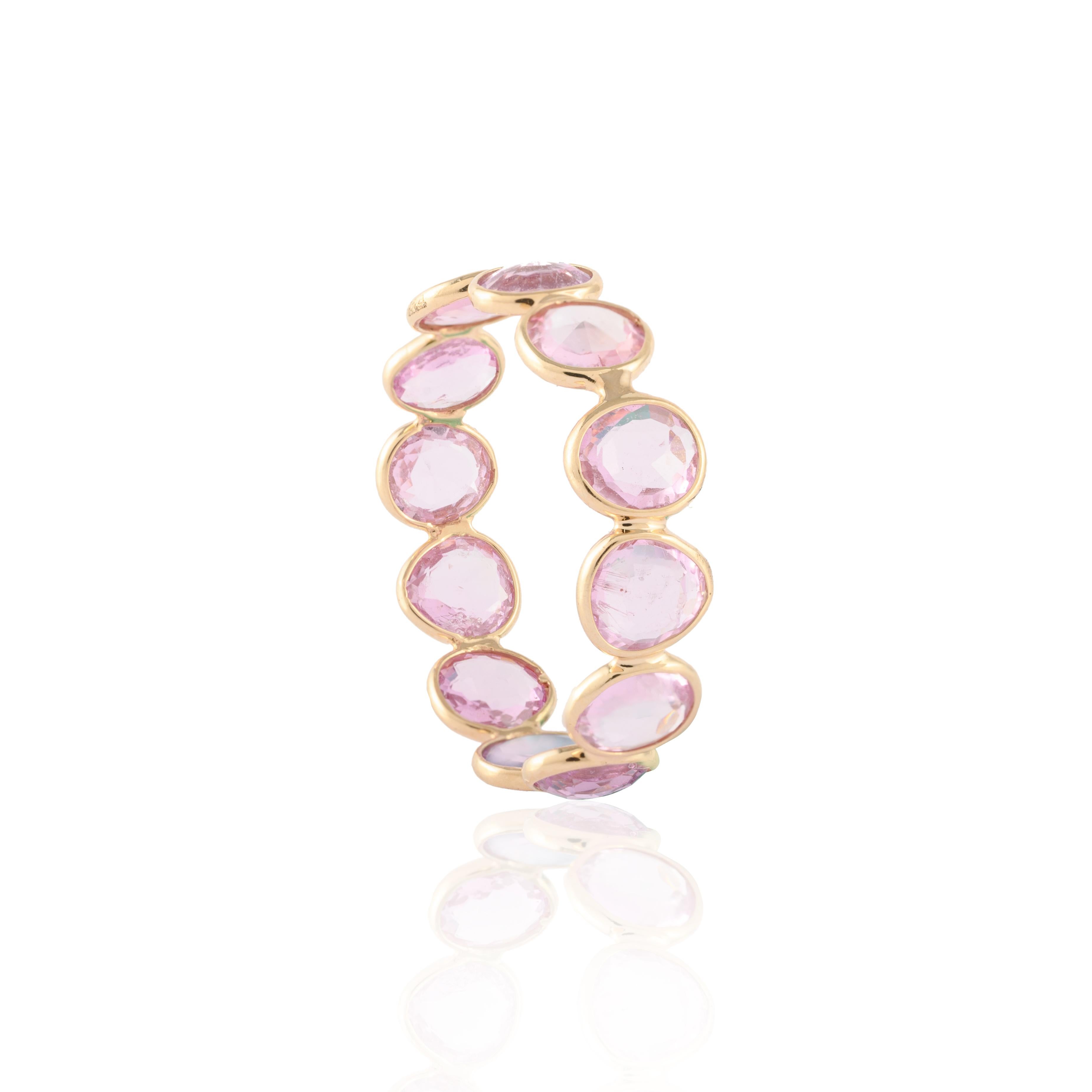 For Sale:  Modern Stackable Pink Sapphire Eternity Band Ring in 18k Yellow Gold 4