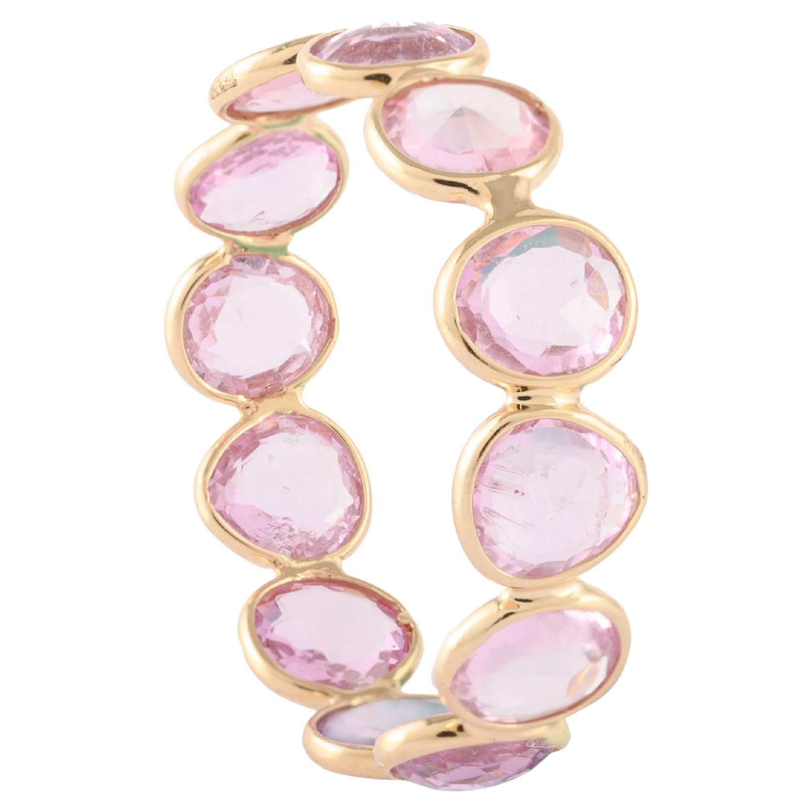 Modern Stackable Pink Sapphire Eternity Band Ring in 18k Yellow Gold