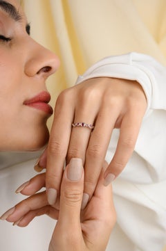 Modern Stackable Ruby Wave Band Ring in 18k Solid White Gold, Valentine Gift