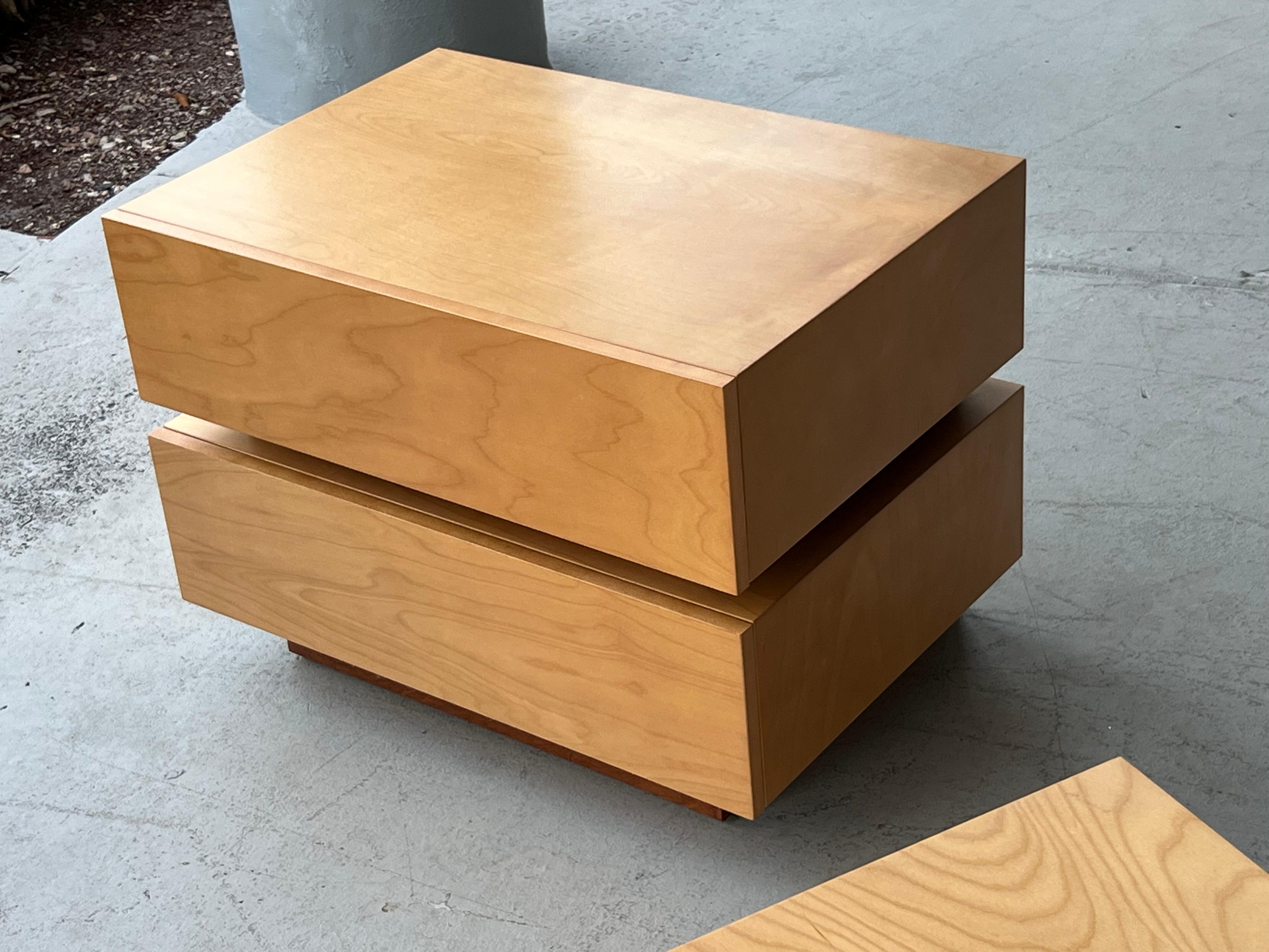 Wood Modern Stacked Night Stands Bedside Tables with Headboard For Sale