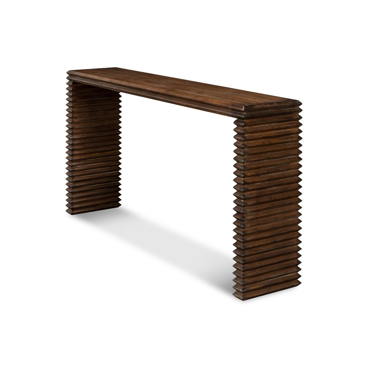 Asian Modern Stacked Pine Console Table For Sale