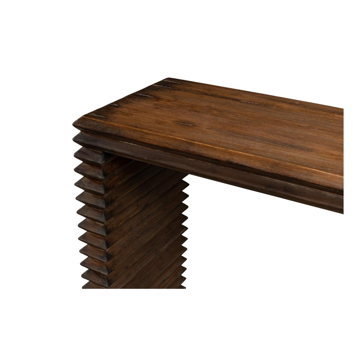 Contemporary Modern Stacked Pine Console Table For Sale
