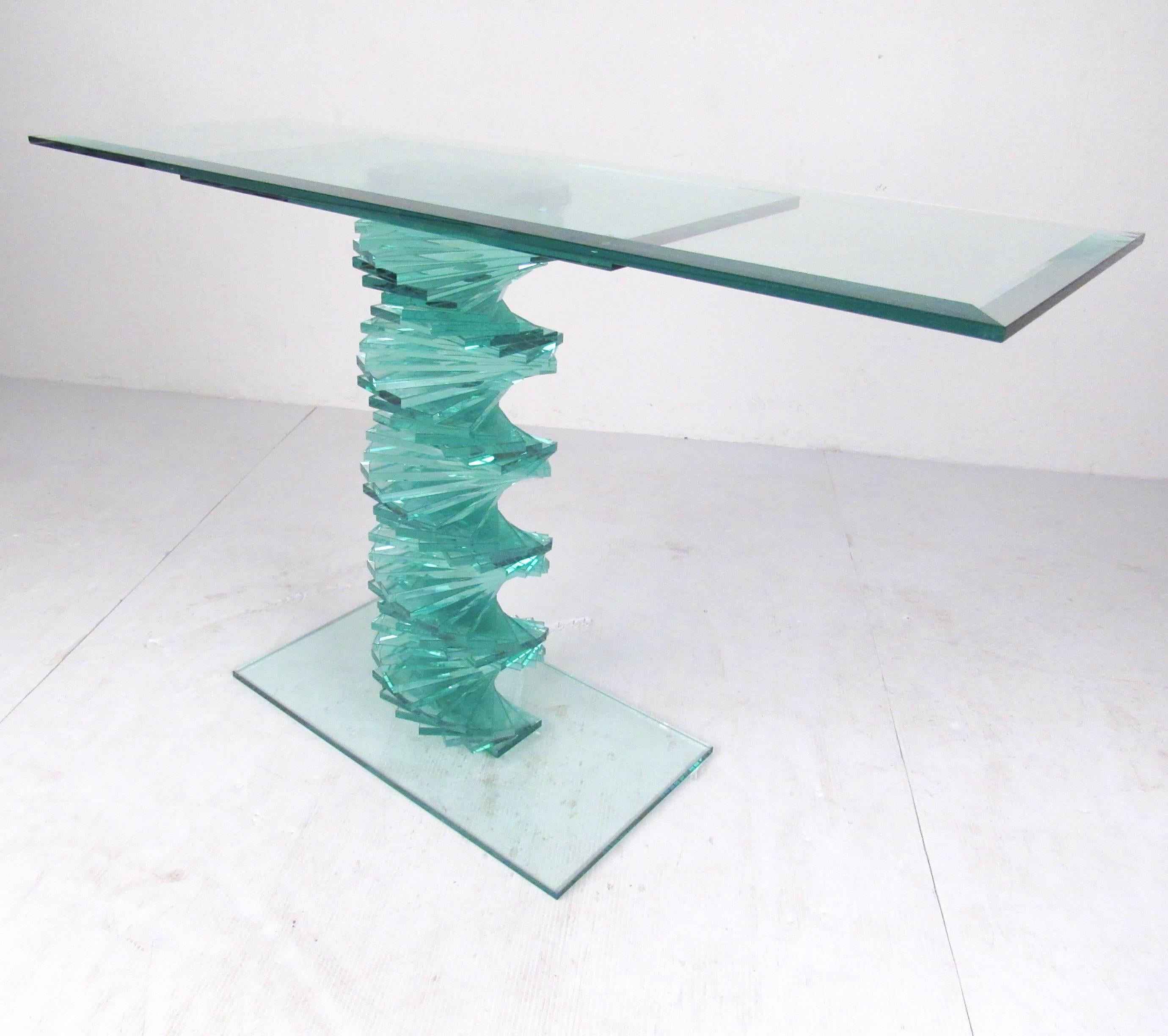 Modern Stacked Spiral Glass Console Table 2