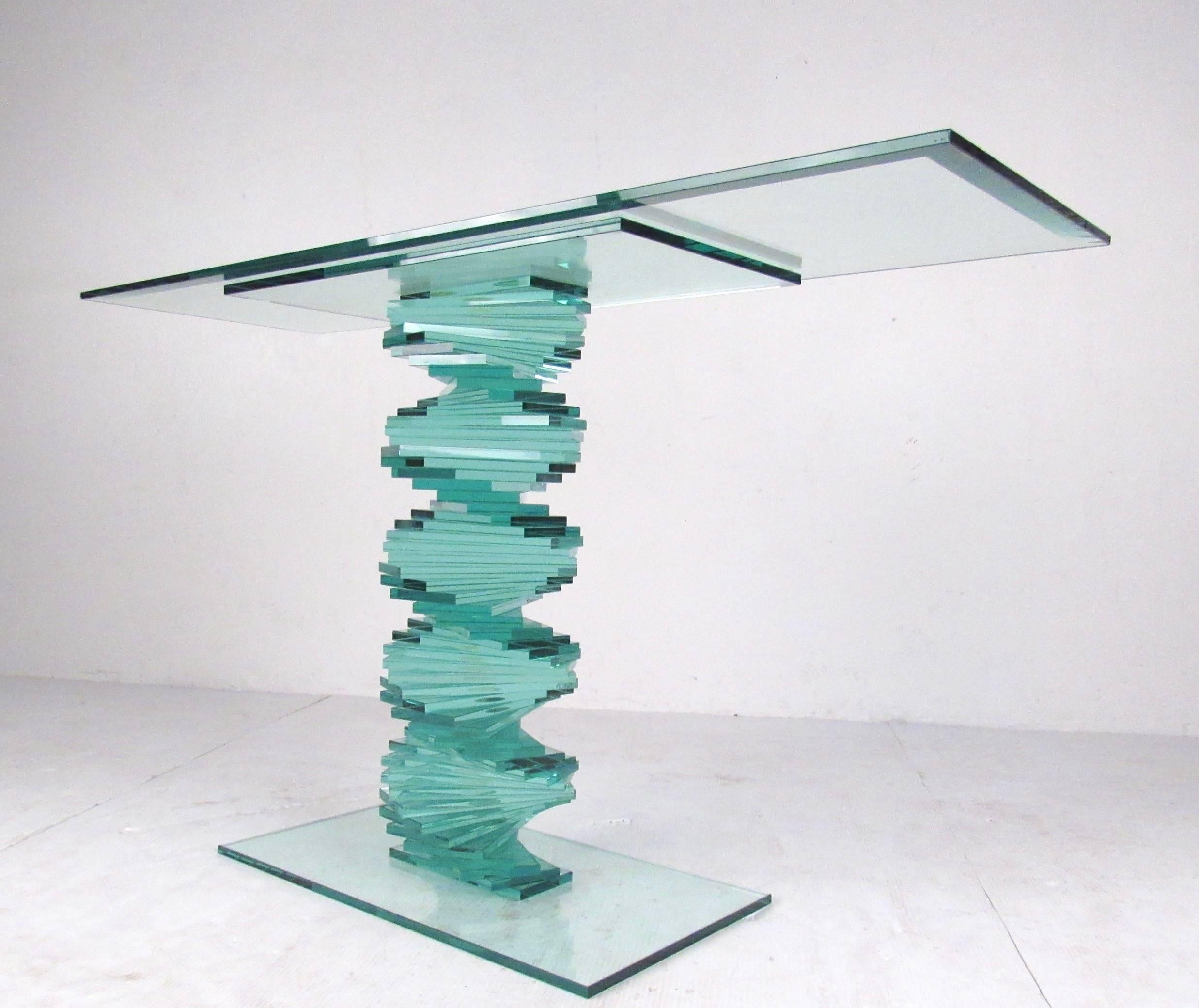 Modern Stacked Spiral Glass Console Table 3