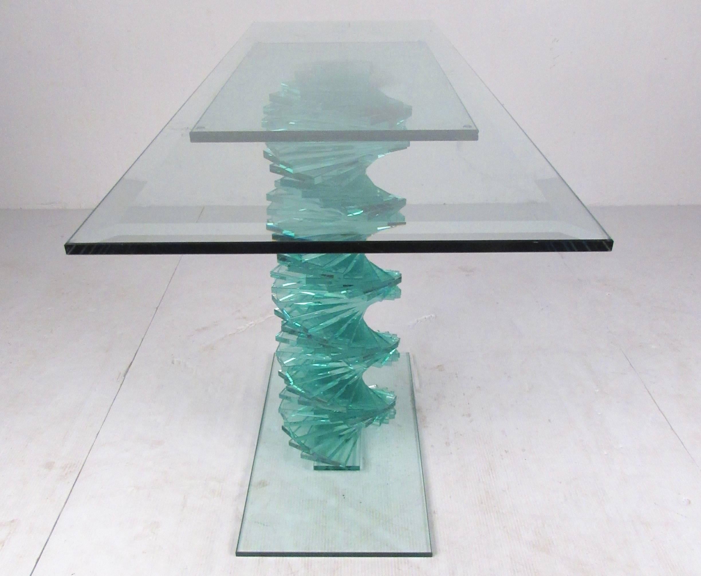Modern Stacked Spiral Glass Console Table 4