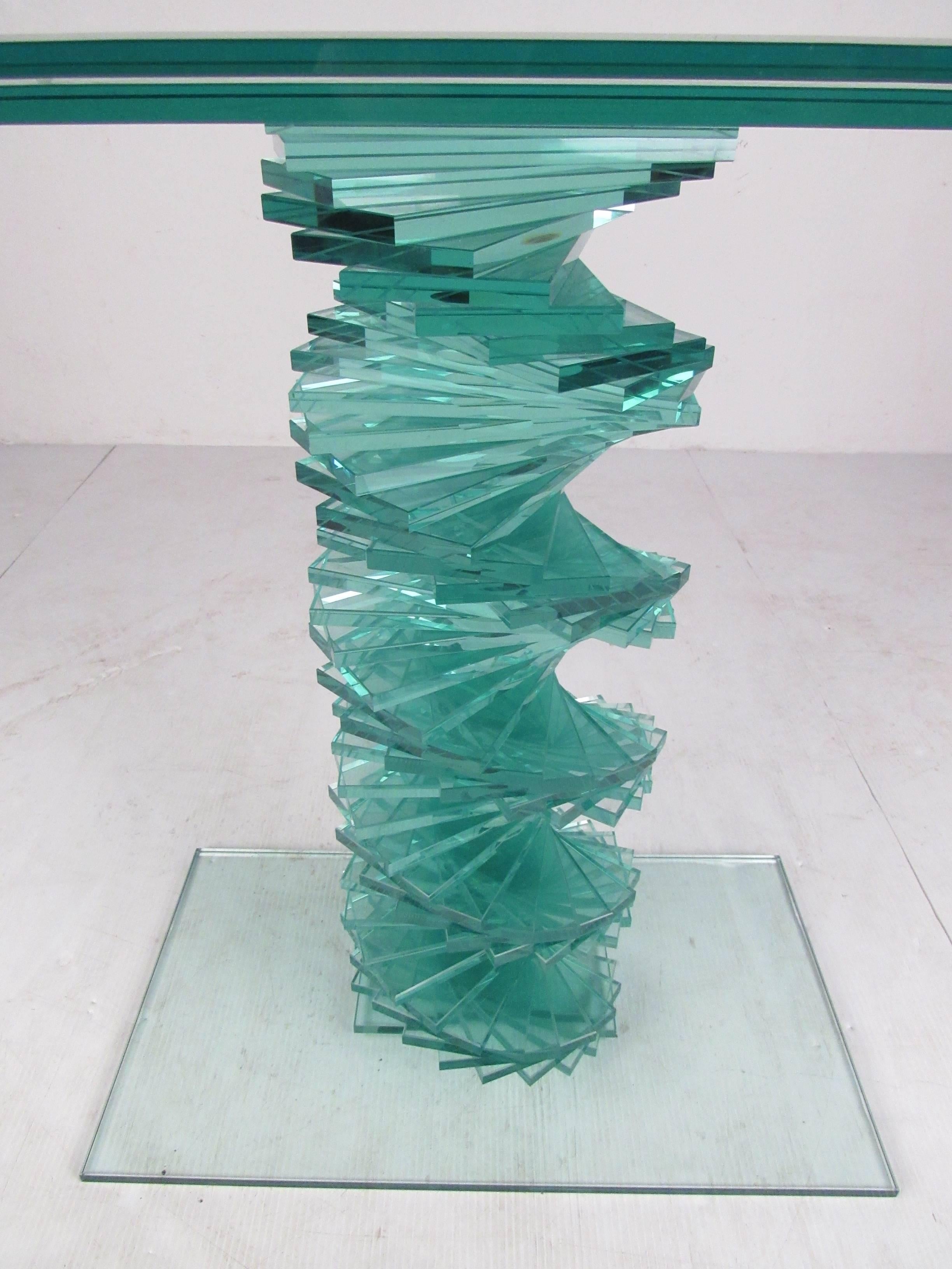 Contemporary Modern Stacked Spiral Glass Console Table