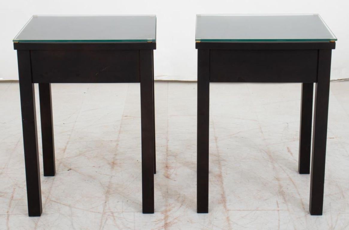Modern Stained Birch Glass Top Accent Tables, Pair For Sale 2