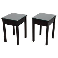 Used Modern Stained Birch Glass Top Accent Tables, Pair