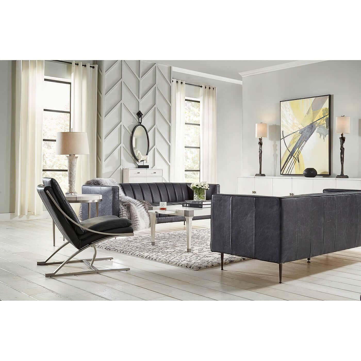 Mid-Century Modern Modern Stainless Steel and Black Leather Chair