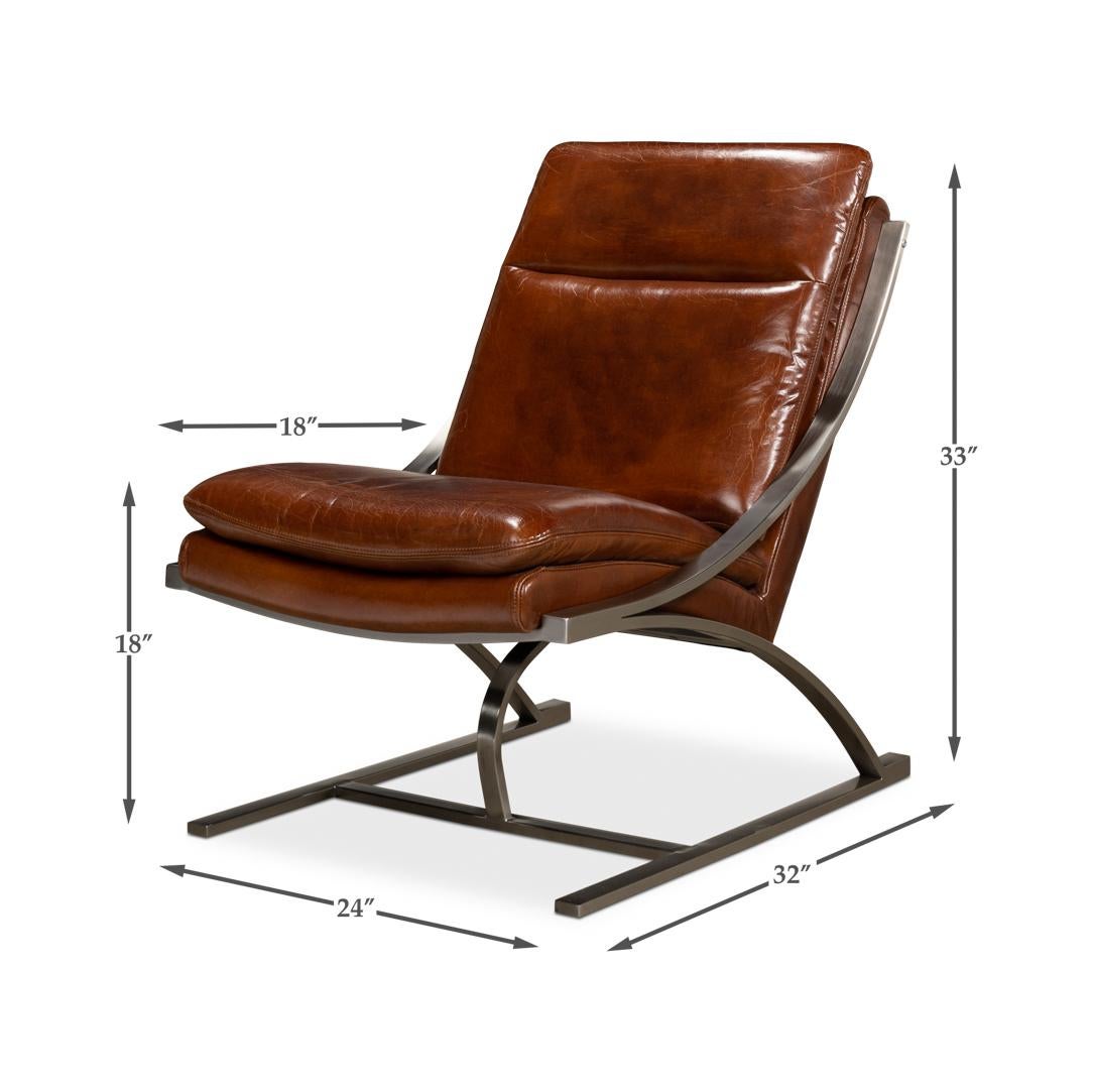 Modern Stainless Steel and Brown Leather Chair For Sale 4