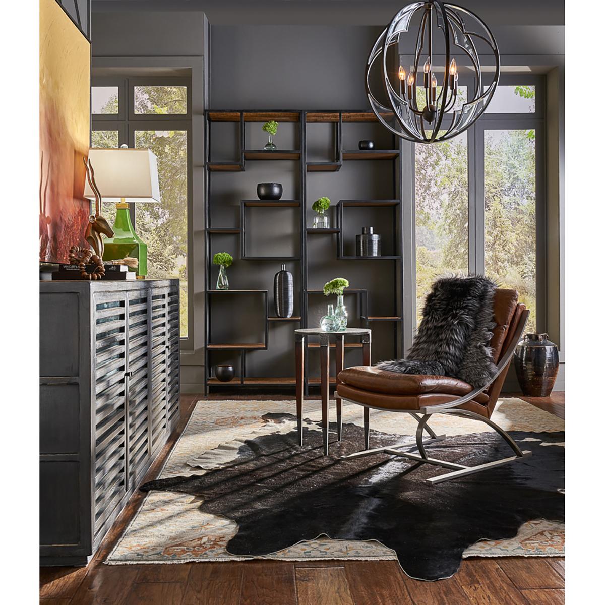 Métal Chaise moderne en acier inoxydable et cuir marron en vente