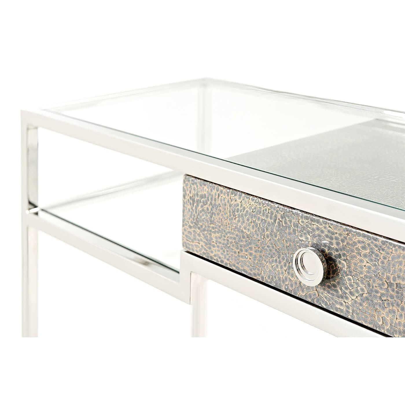 European Modern Stainless Steel and Glass Console