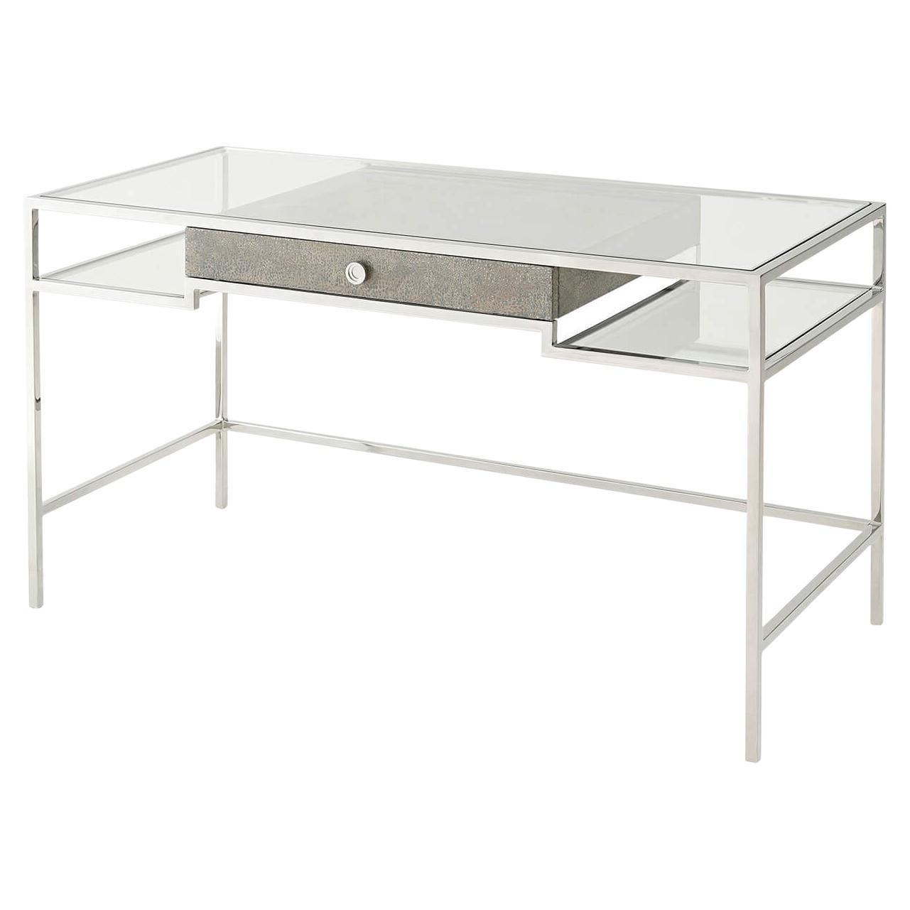 Modern Stainless Steel and Glass Desk