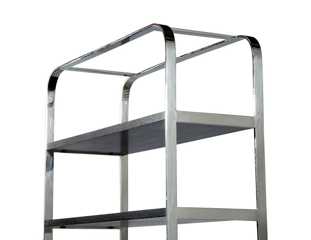 Modern Stainless Steel and Oak Bookcase Étagère 4