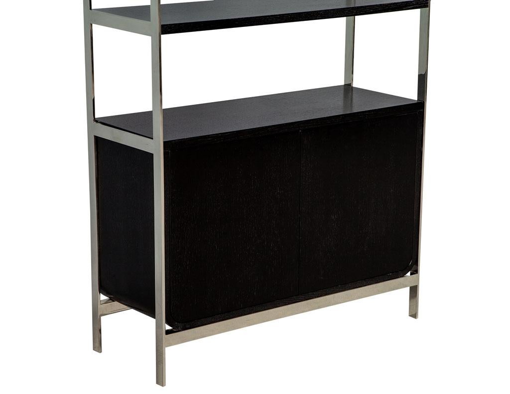 American Modern Stainless Steel and Oak Bookcase Étagère