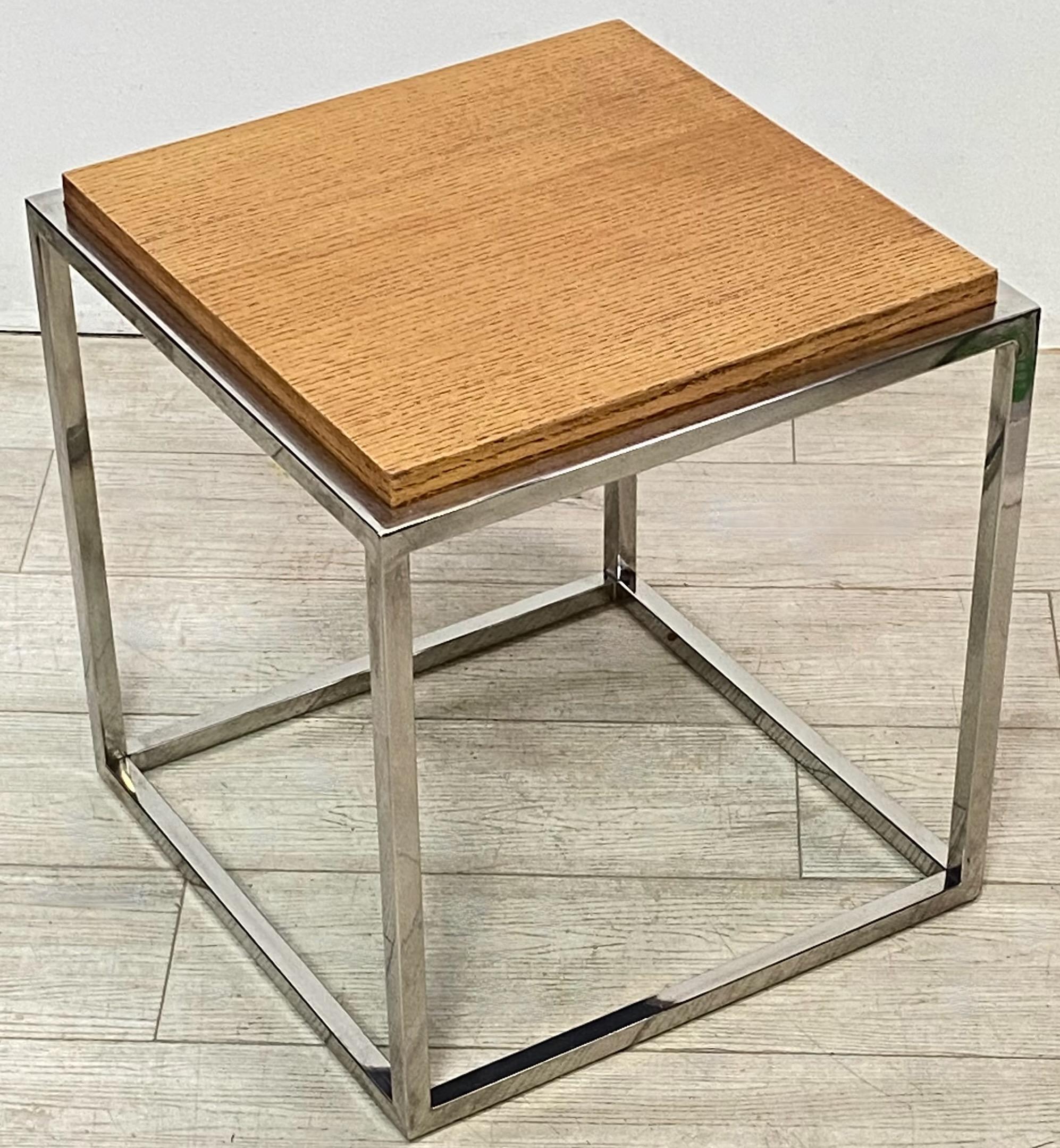 American Modern Stainless Steel and Oak Side / End Table For Sale