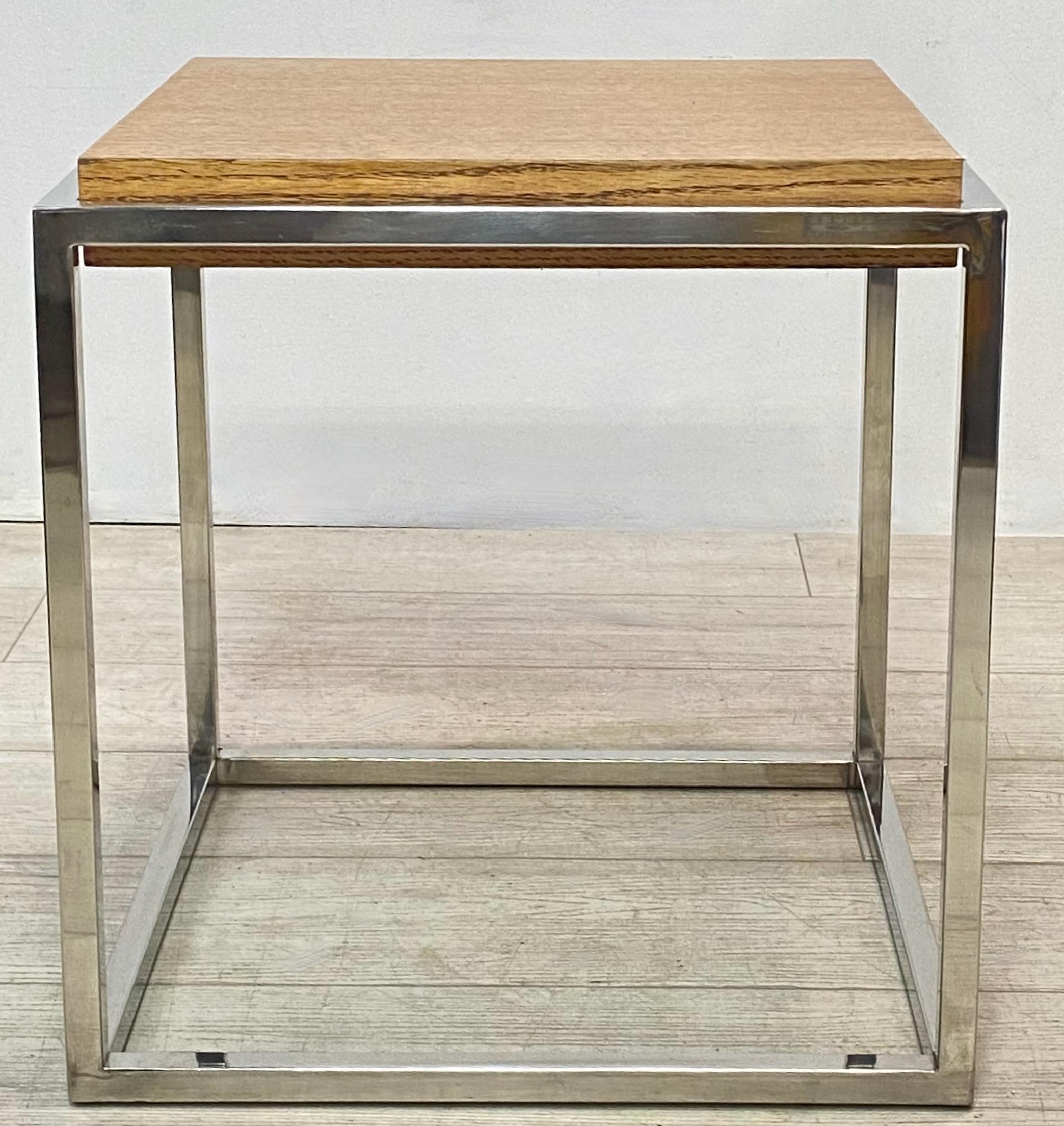 Veneer Modern Stainless Steel and Oak Side / End Table For Sale
