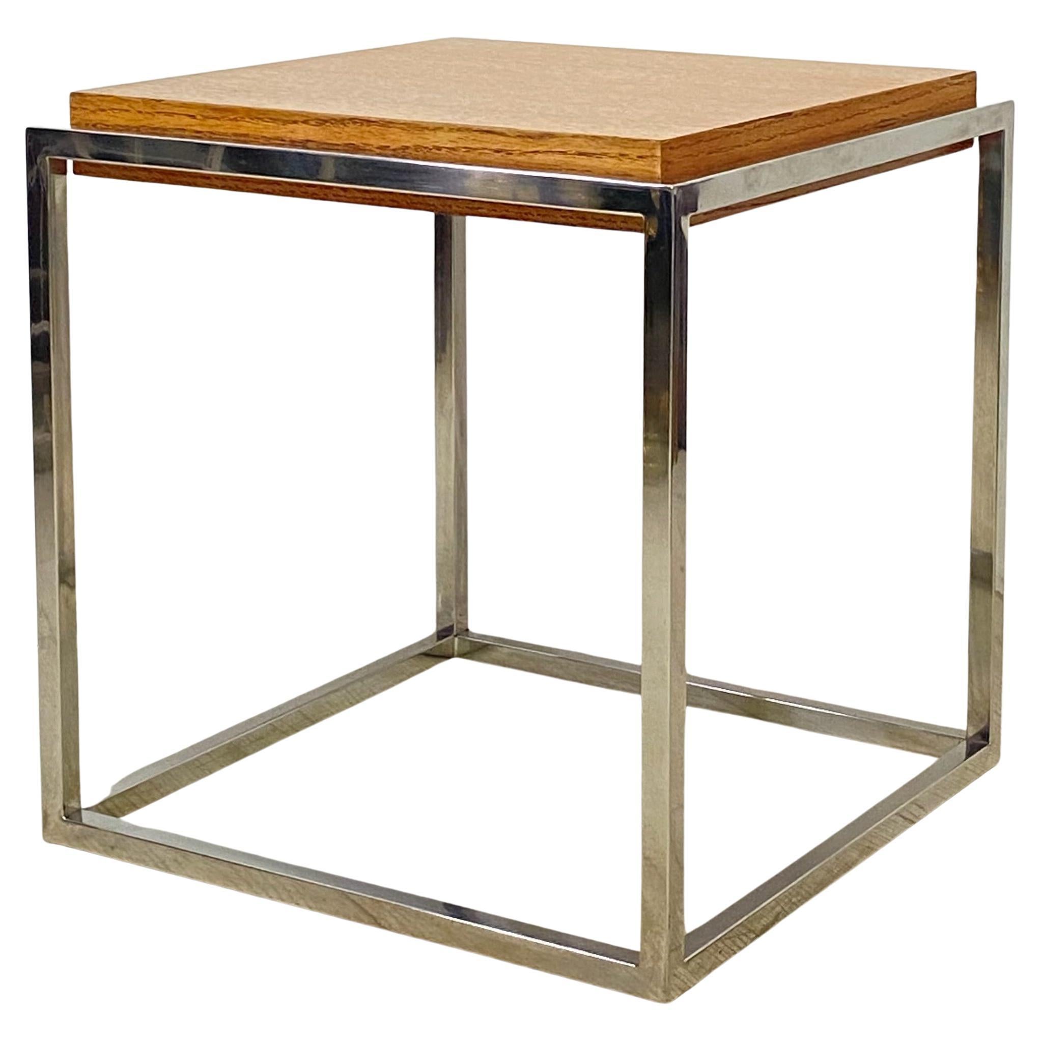 Modern Stainless Steel and Oak Side / End Table