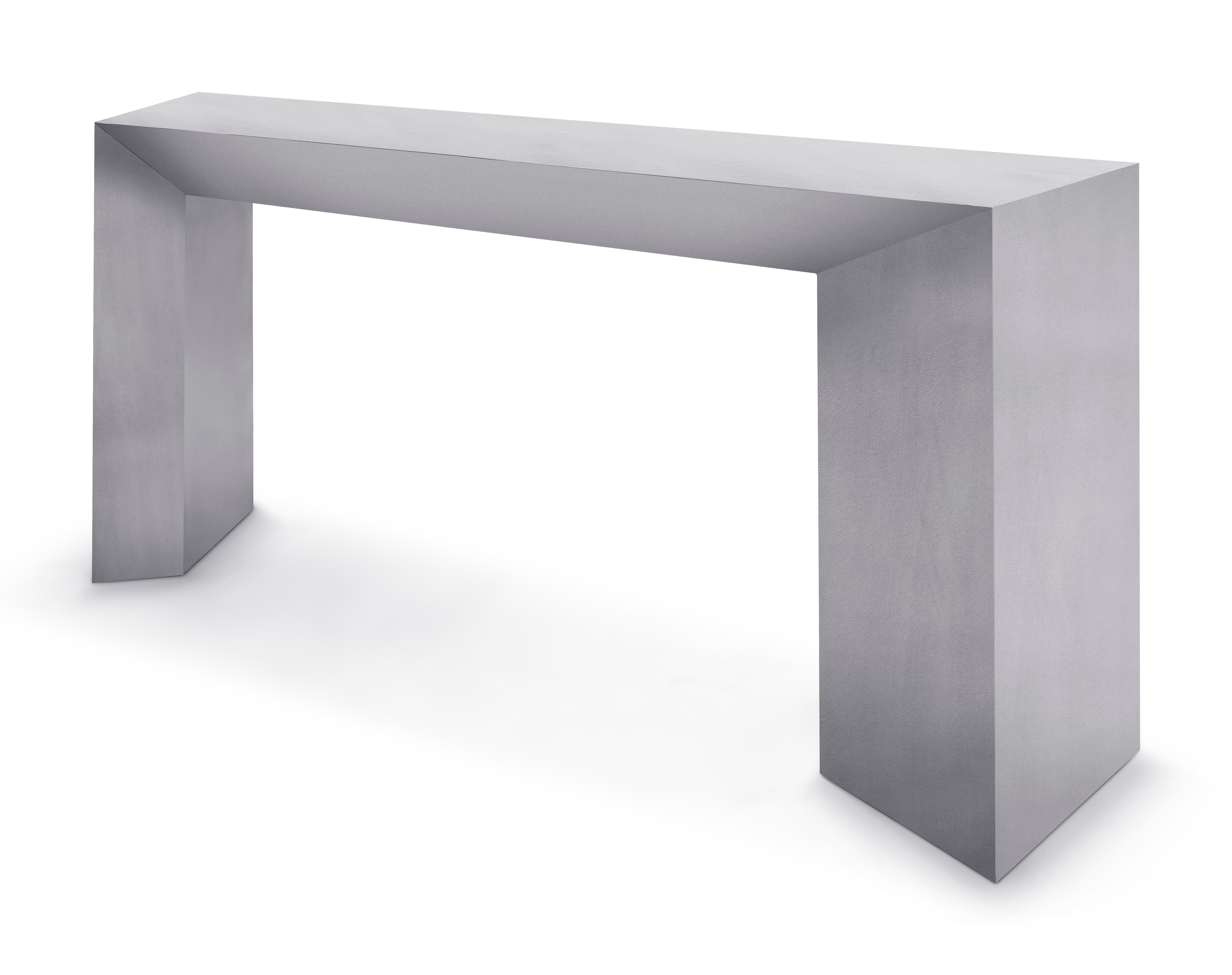 Modern stainless steel Console table designed by Greg Sheres. 
The 