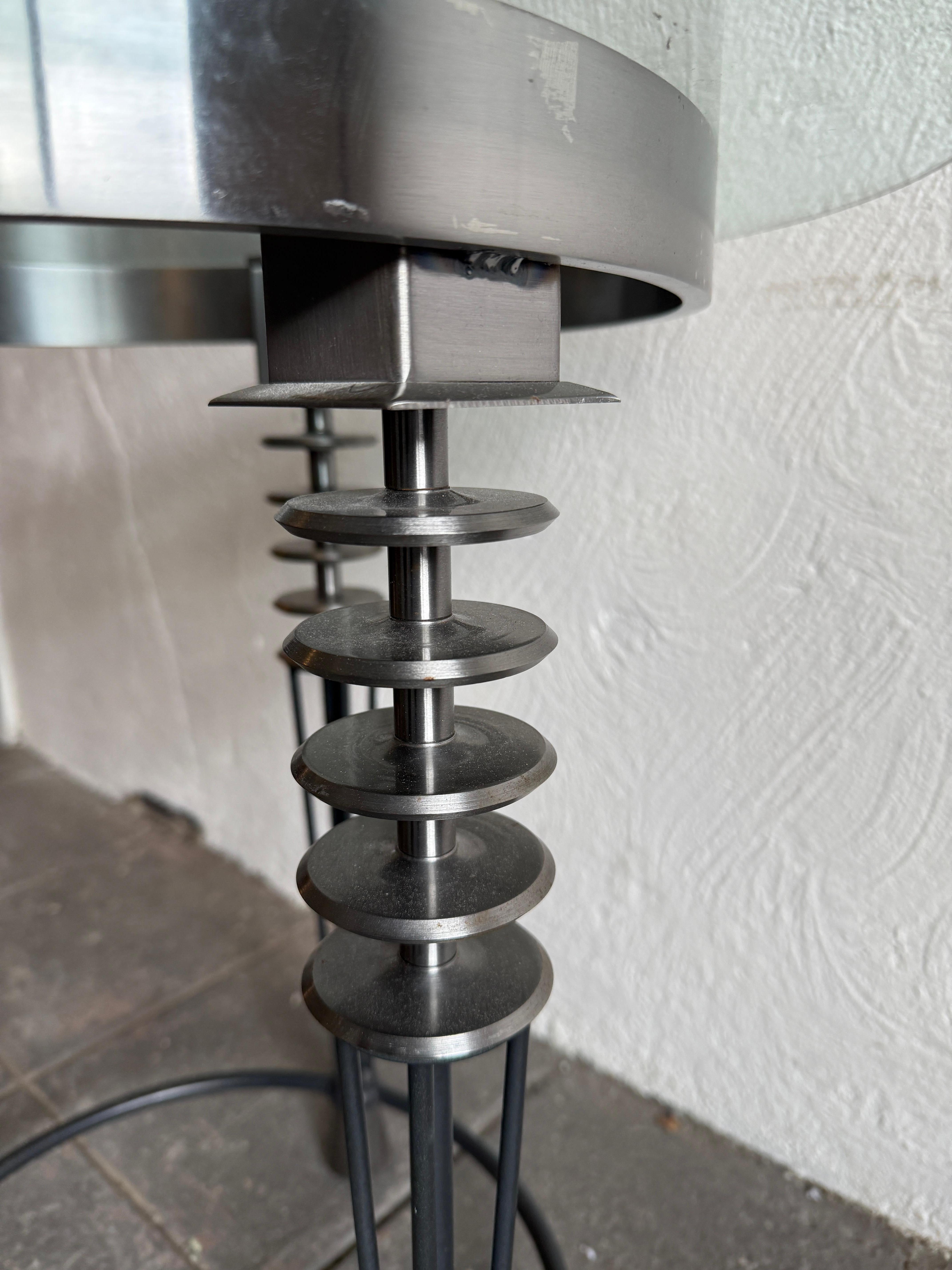 American Modern Stainless steel glass side table by Larry Laslo for Directional For Sale