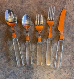 Modern Stainless Steel & Lucite Flatware Set for Eight by Lifetime Cutlery