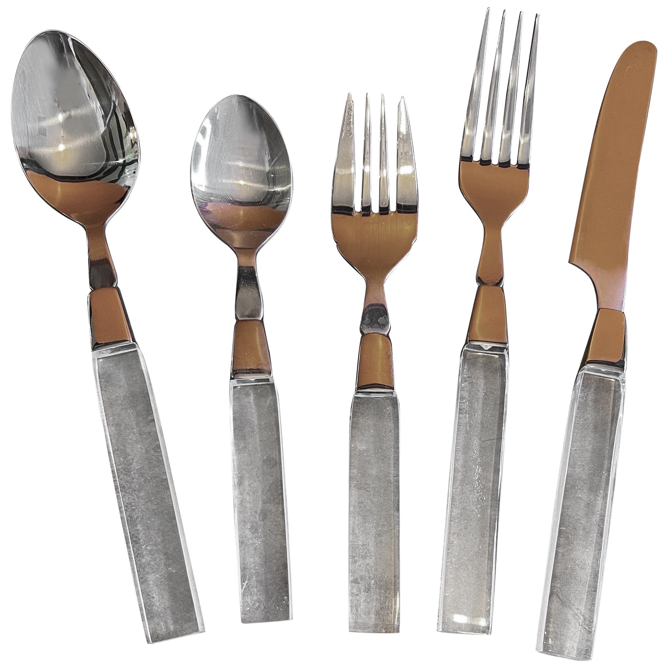 Modern Stainless Steel & Lucite Flatware Set for Eight by Lifetime Cutlery