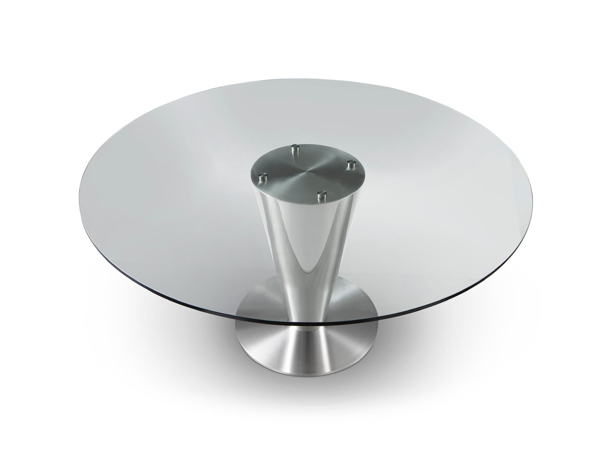 Art déco Table de salle à manger ronde moderne en acier inoxydable conçue par Greg Sheres :  En stock. en vente