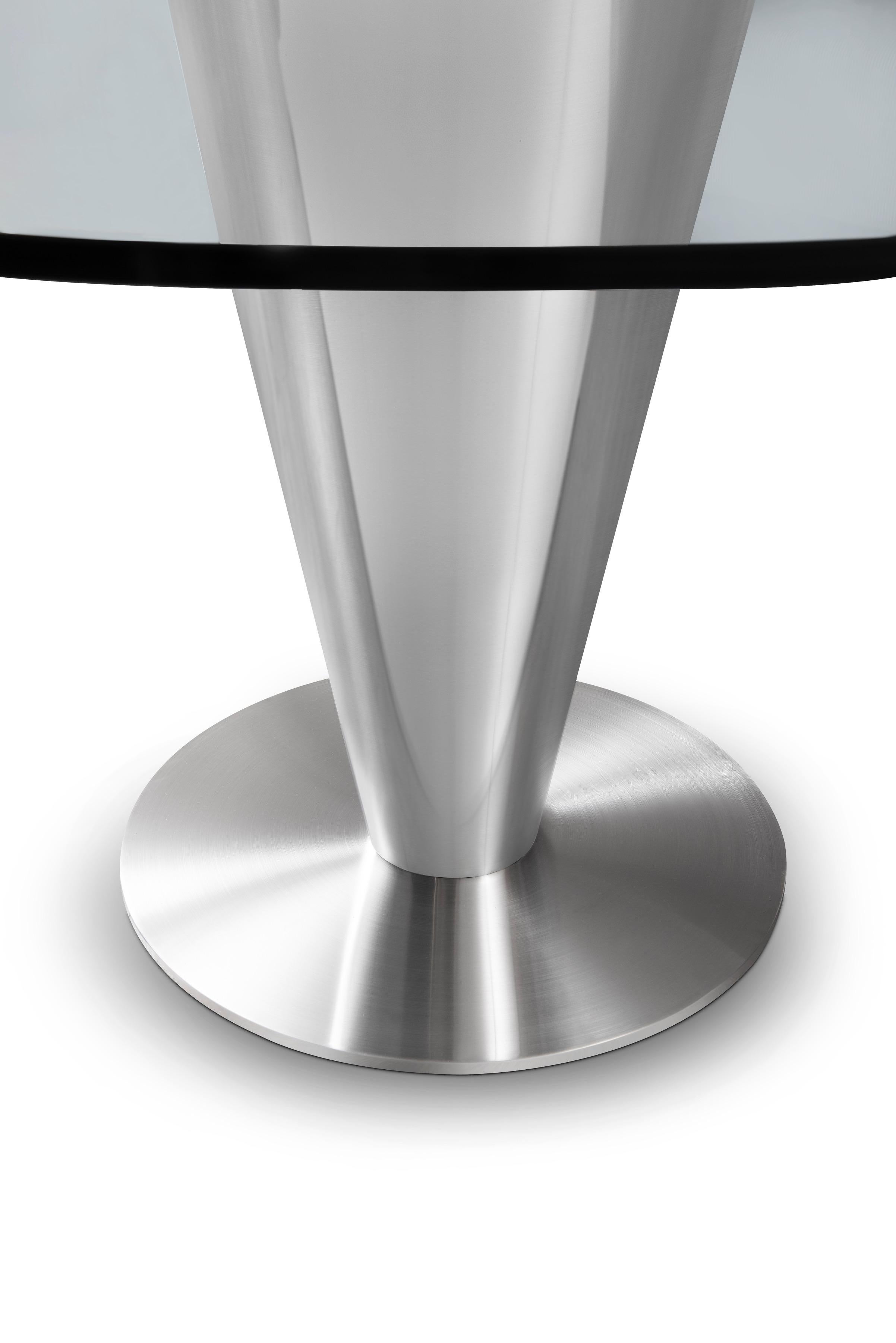 Table de salle à manger ronde moderne en acier inoxydable conçue par Greg Sheres :  En stock. Neuf - En vente à Hilton Head Island, SC