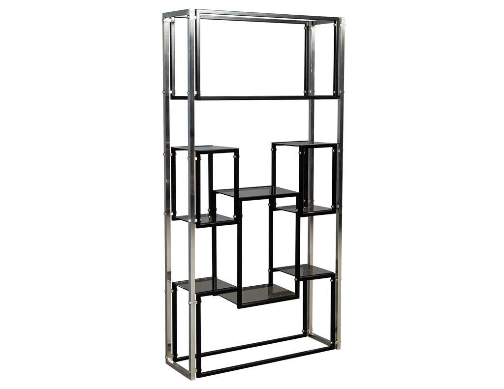 Mid-Century Modern Modern Stainless Steel Smoked Glass Étagère