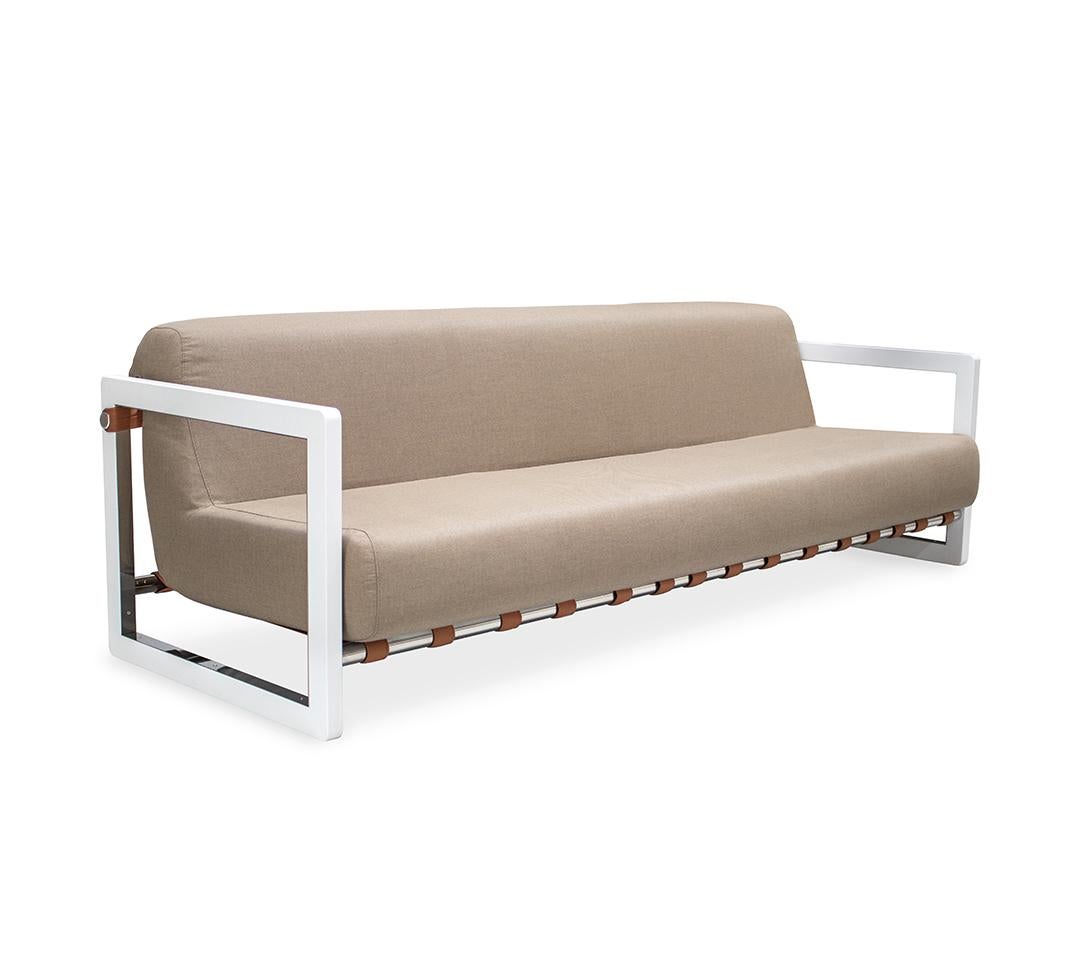 Modern Contemporary Stainless Steel Waterproof Outdoor Sofa with Leather Trim For Sale