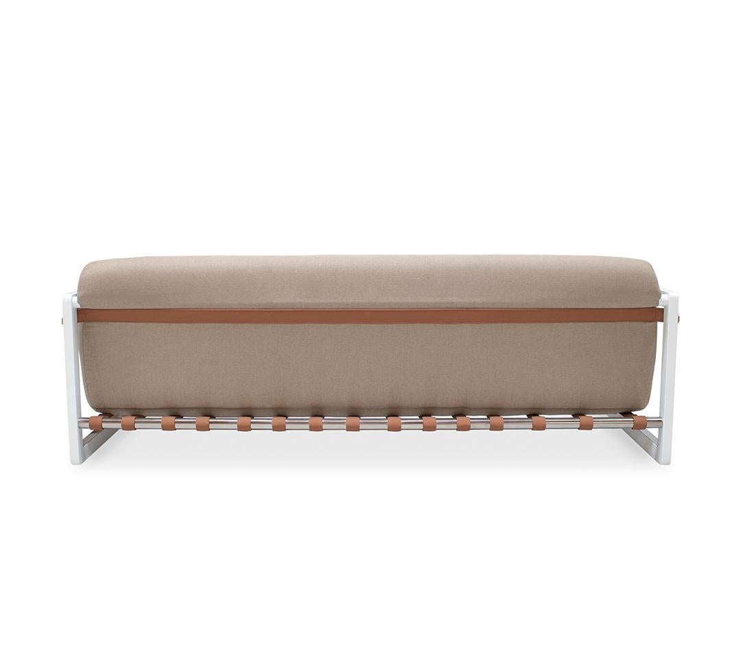 Contemporary Stainless Steel Waterproof Outdoor Sofa with Leather Trim For Sale 1