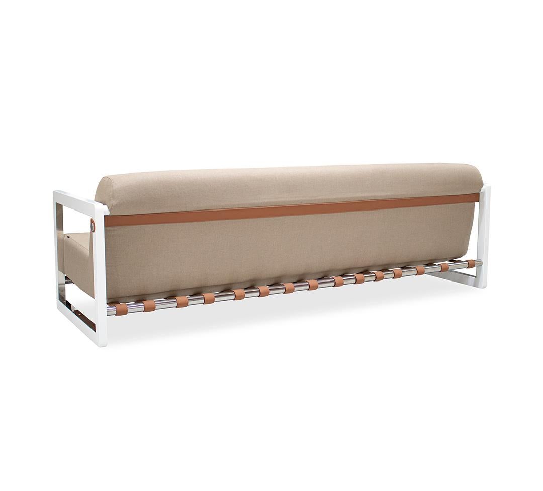 Contemporary Stainless Steel Waterproof Outdoor Sofa with Leather Trim For Sale 2