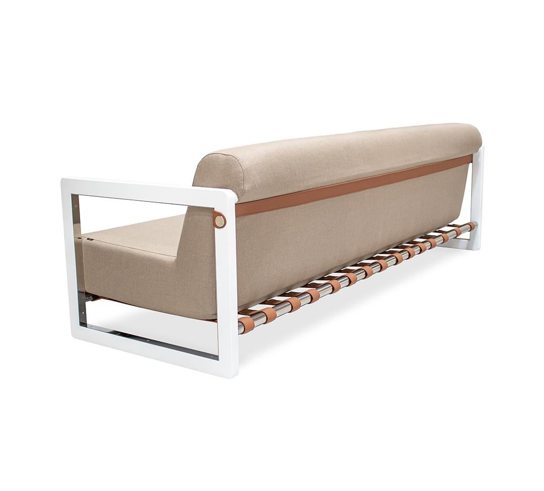 Contemporary Stainless Steel Waterproof Outdoor Sofa with Leather Trim For Sale 3