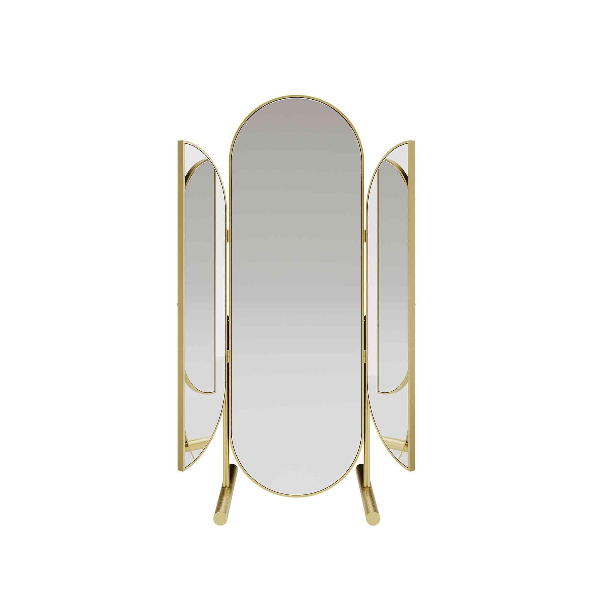 Narcissus Mirror is a large standing mirror that will brighten up just about any room. According to Greek mythology, Narcissus loved everything beautiful. One time, while leaning upon the water, he saw himself in the bloom of youth and fell in love