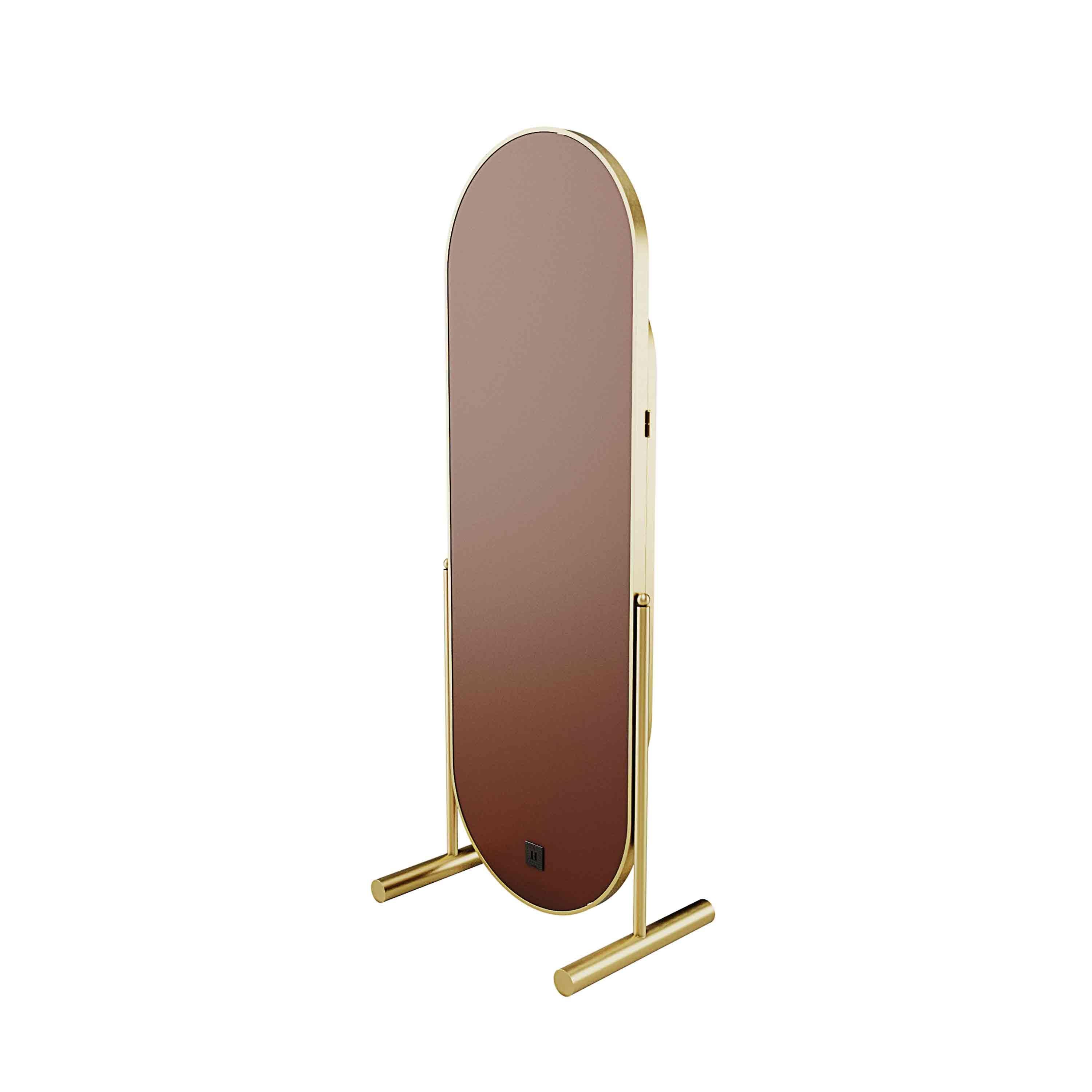 Art Deco Style Standing Floor Mirror With Leather Folding Panel & Brushed Brass In New Condition For Sale In Porto, PT