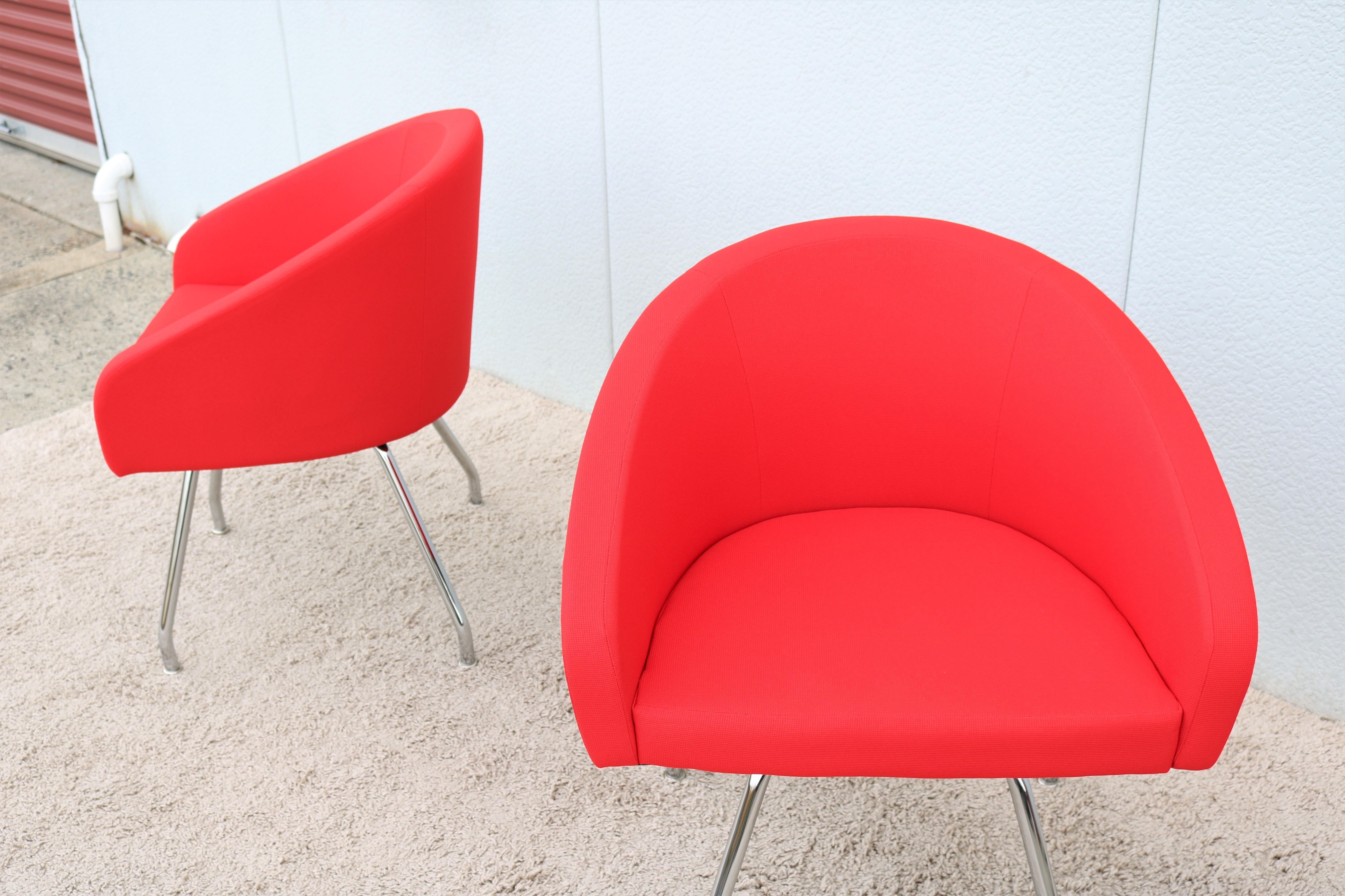 Modern Stanley Felderman for Haworth Collaborate Red Swivel Side Chairs, Pair For Sale 3