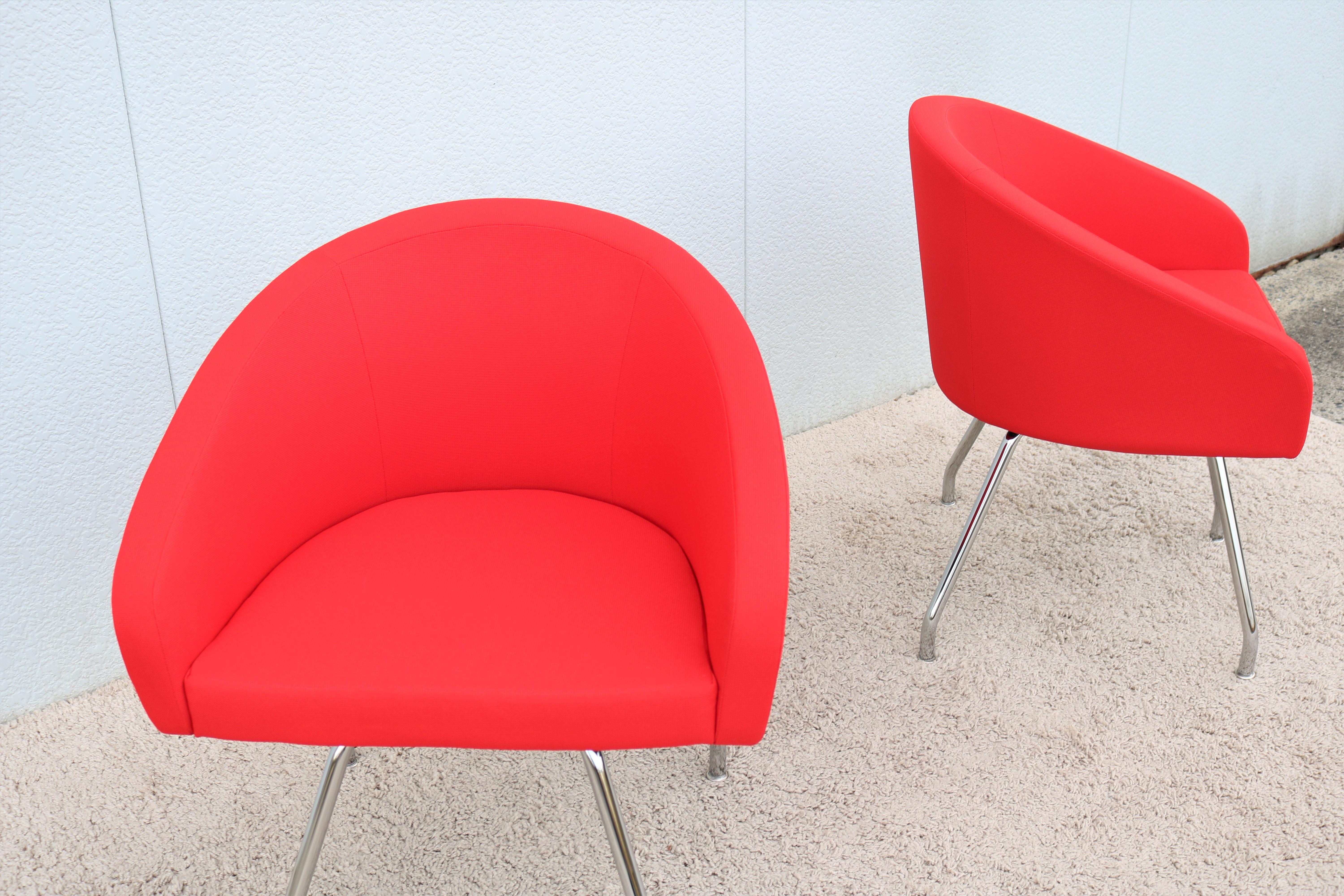 Modern Stanley Felderman for Haworth Collaborate Red Swivel Side Chairs, Pair For Sale 4