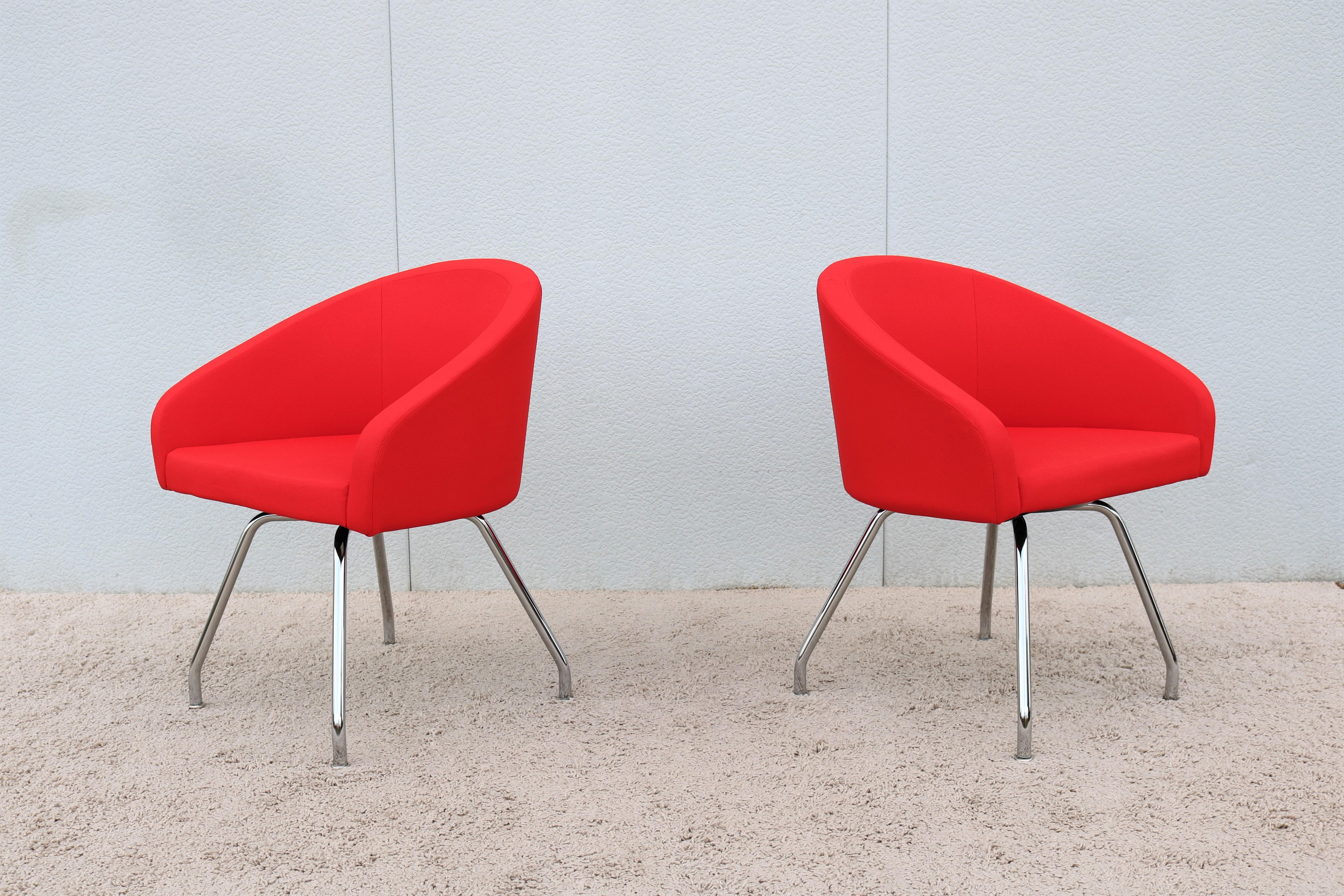 American Modern Stanley Felderman for Haworth Collaborate Red Swivel Side Chairs, Pair For Sale