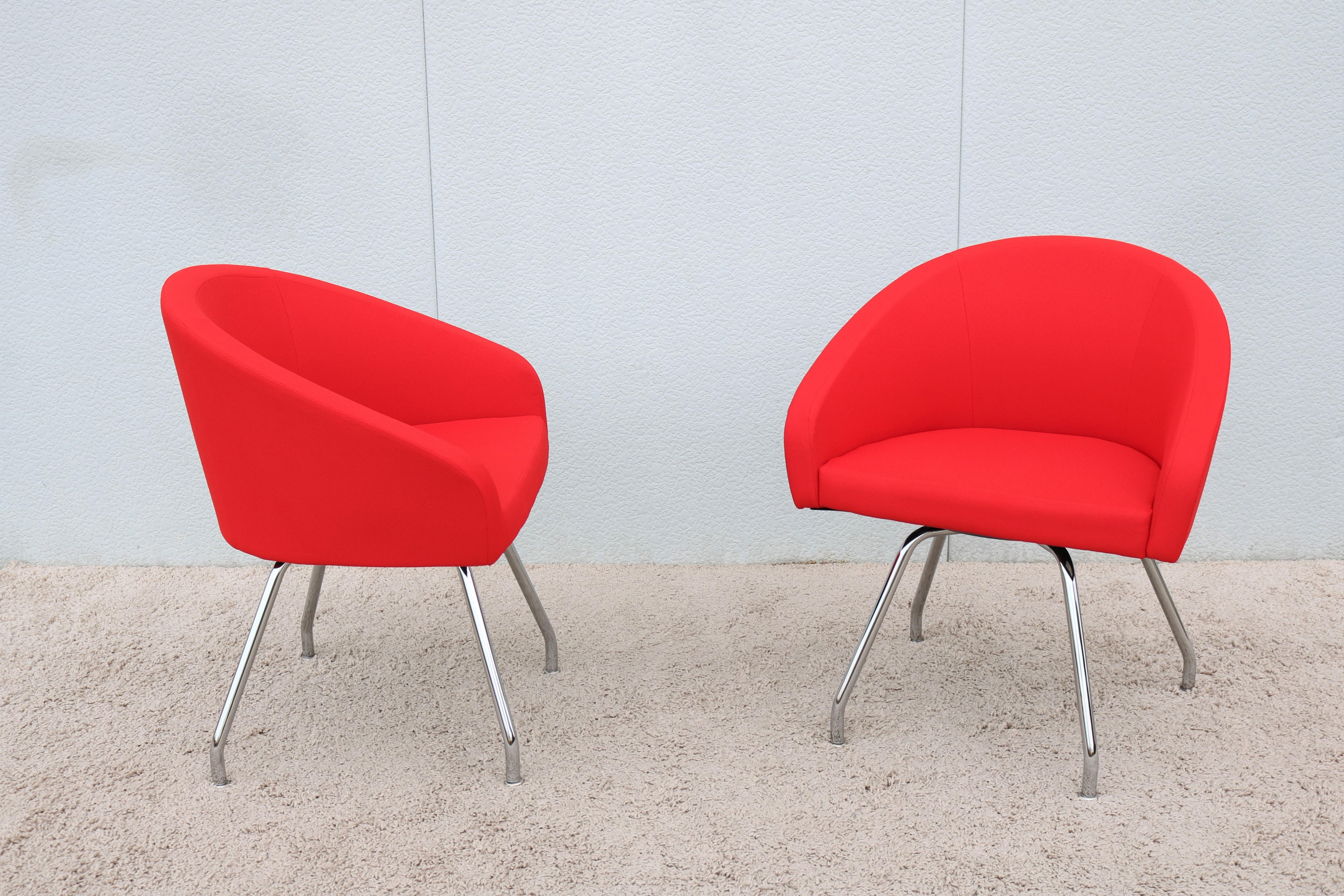 Modern Stanley Felderman for Haworth Collaborate Red Swivel Side Chairs, Pair In Excellent Condition For Sale In Secaucus, NJ