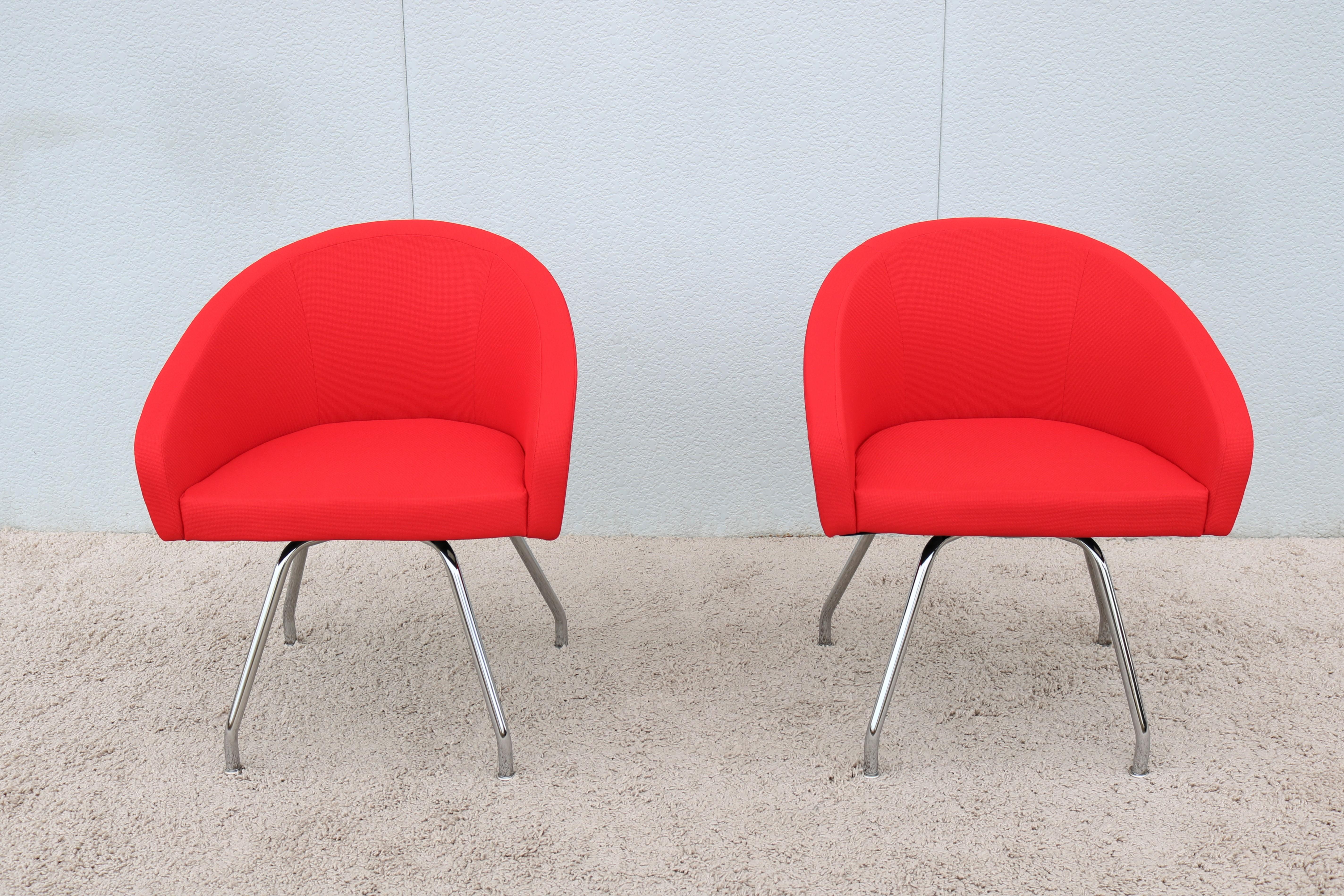 Contemporary Modern Stanley Felderman for Haworth Collaborate Red Swivel Side Chairs, Pair For Sale