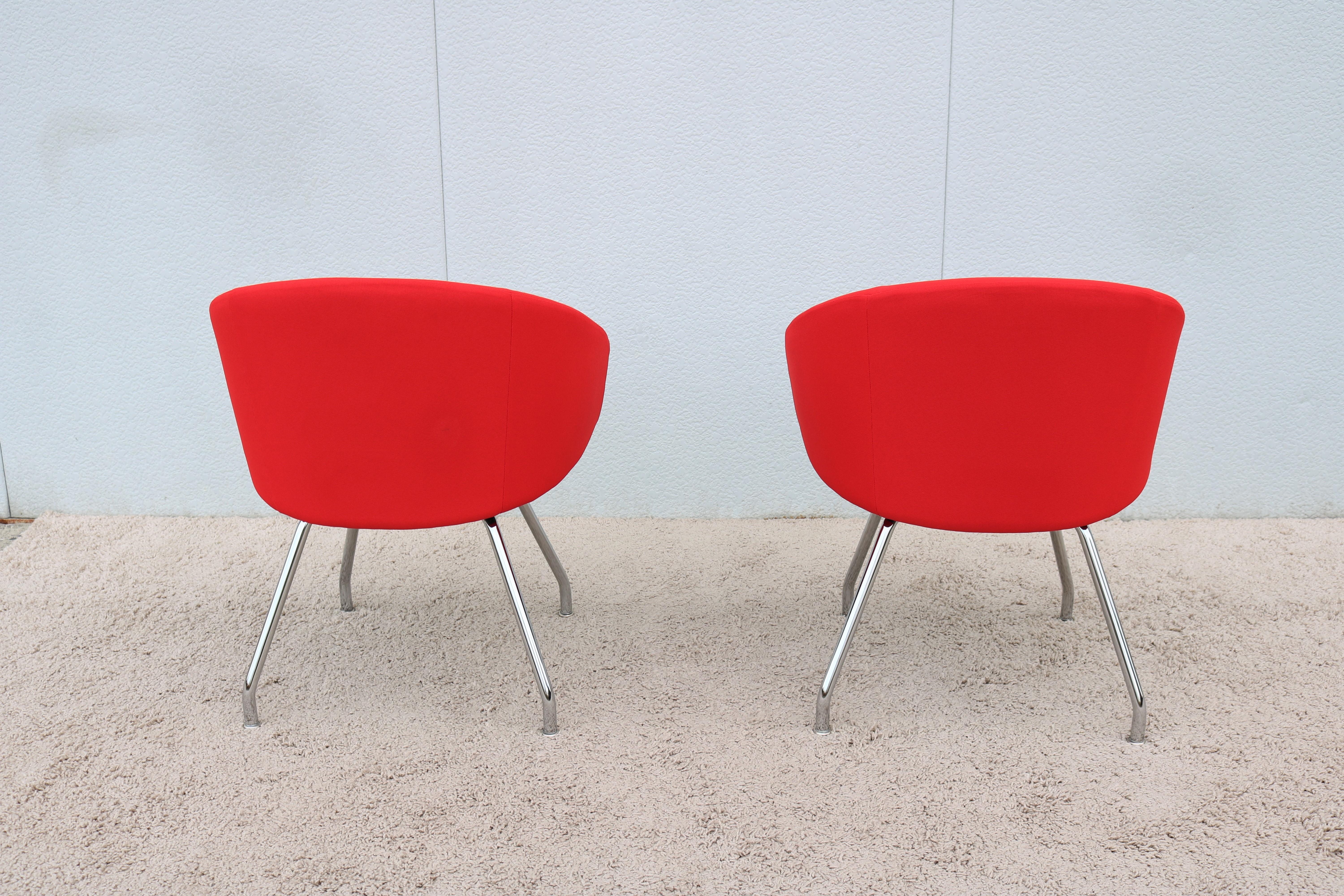 Modern Stanley Felderman for Haworth Collaborate Red Swivel Side Chairs, Pair For Sale 1