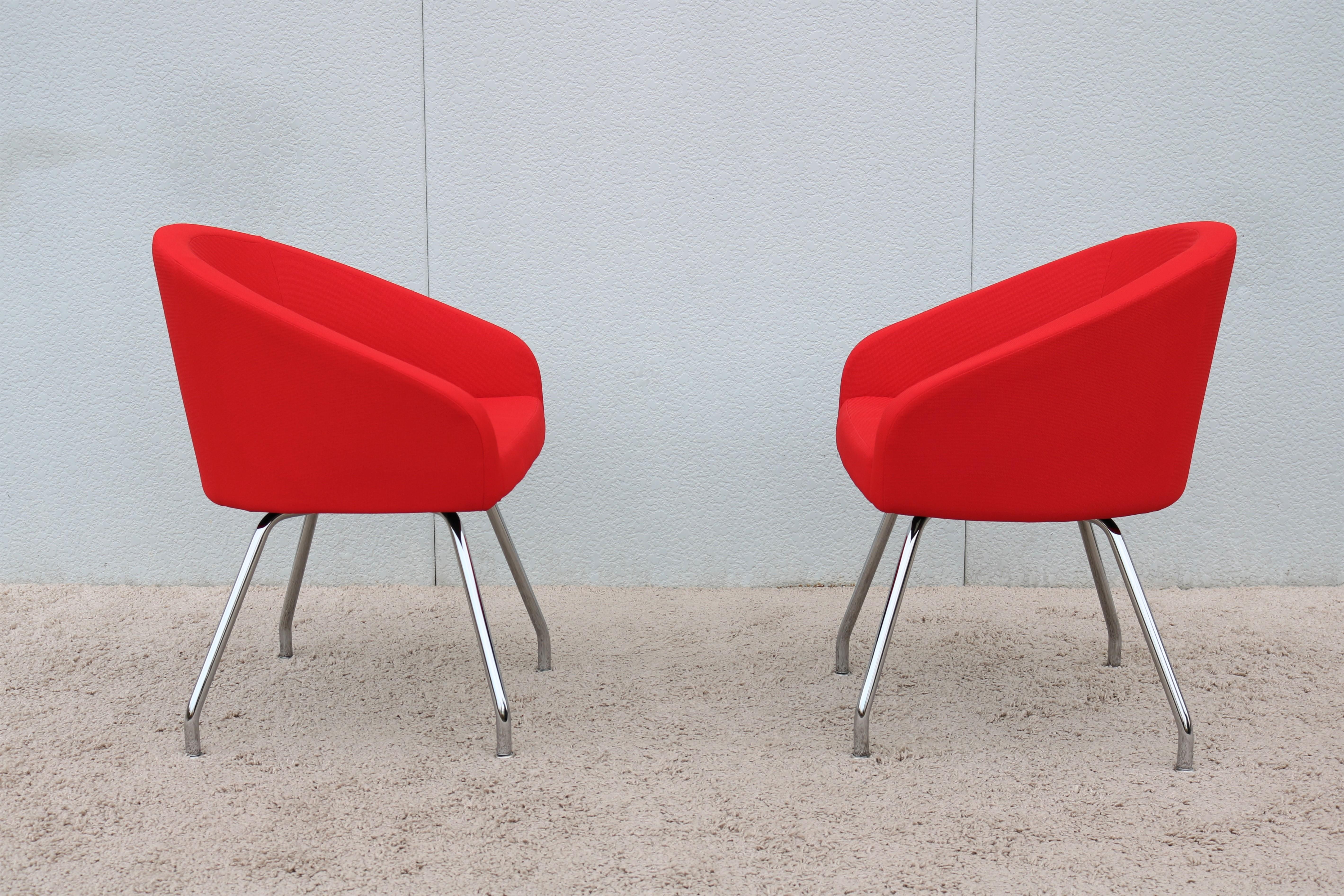 Modern Stanley Felderman for Haworth Collaborate Red Swivel Side Chairs, Pair For Sale 2