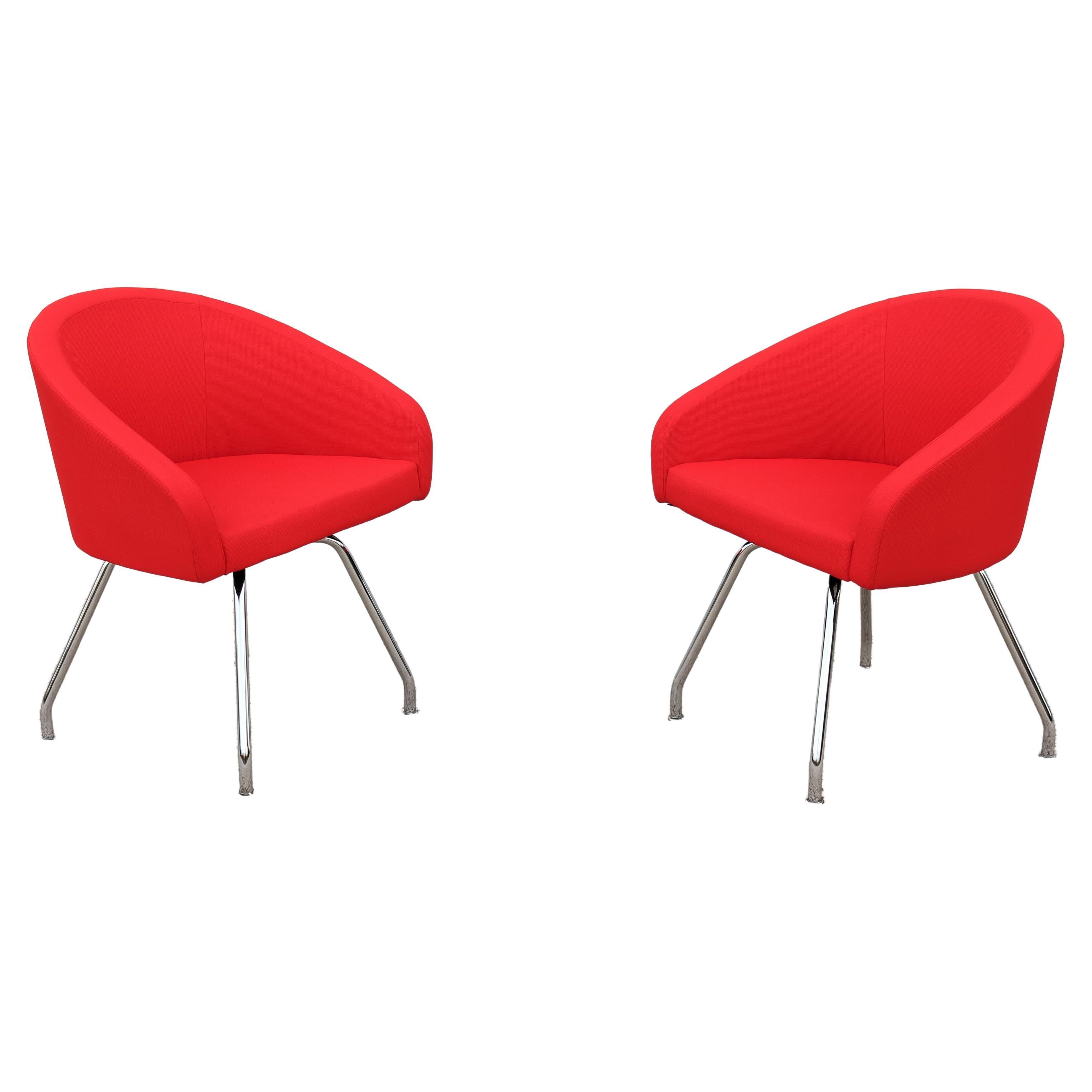 Modern Stanley Felderman for Haworth Collaborate Red Swivel Side Chairs, Pair For Sale