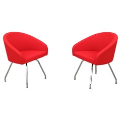 Modern Stanley Felderman for Haworth Collaborate Red Swivel Side Chairs, Pair