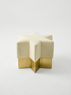 Modern Starboy Boucle Pouf by Merve Kahraman, Matte Brass & Beige Boucle Fabric