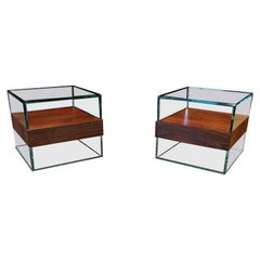 Table d'appoint moderne à cubes en verre Starfire avec étagère en noyer noir