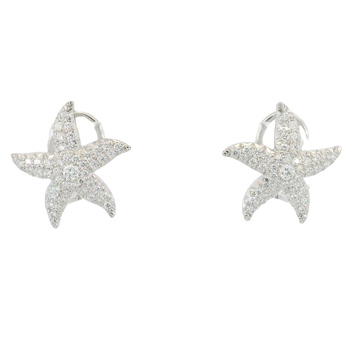 Orecchini moderni con diamanti a stella Omega Back Clip Ons in oro bianco 18K ~1.2ctw in vendita 1