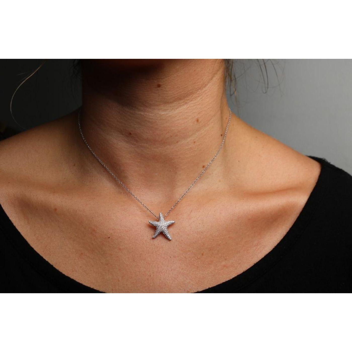 Collana moderna con diamanti a forma di stella marina Ciondolo in oro bianco 14K ~.5ctw Diamonds in vendita 5