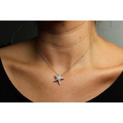 Modern Starfish Diamond Necklace Pendant 14K White Gold ~.5ctw Diamonds